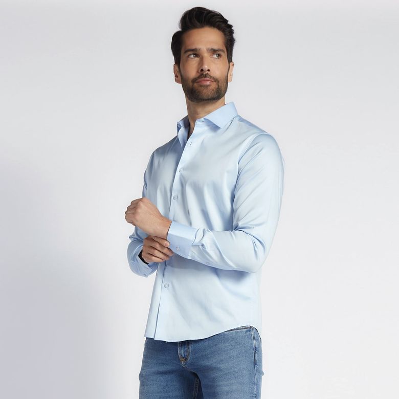 Camisa Social Slim Fit Masculina com Elastano Azul Claro 1733/5