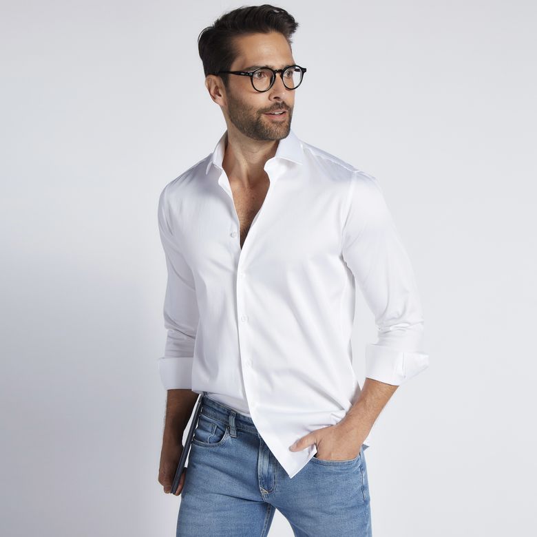 Camisa Social Slim Fit Masculina com Elastano Branco 1733/3