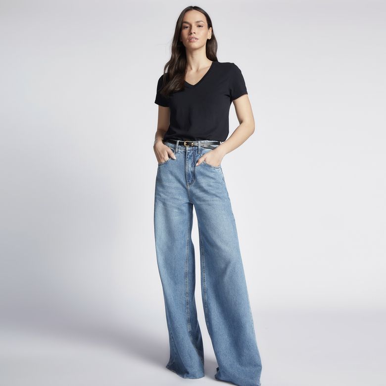 Calça Jeans Feminina Wide Leg Cintura Alta INV-607