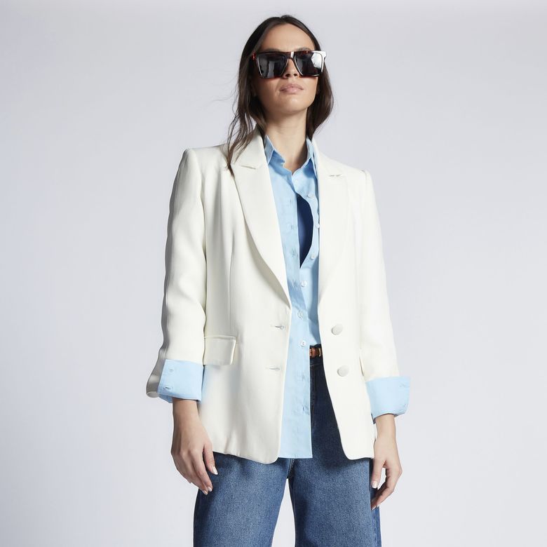 Blazer Feminino Alongado Crepe Off-White VTR-100